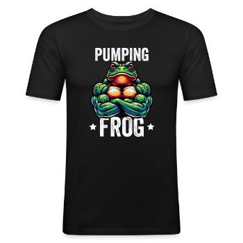 Pumping Frog - Männer Slim Fit T-Shirt - Schwarz - Vorne - Nik (191cm)