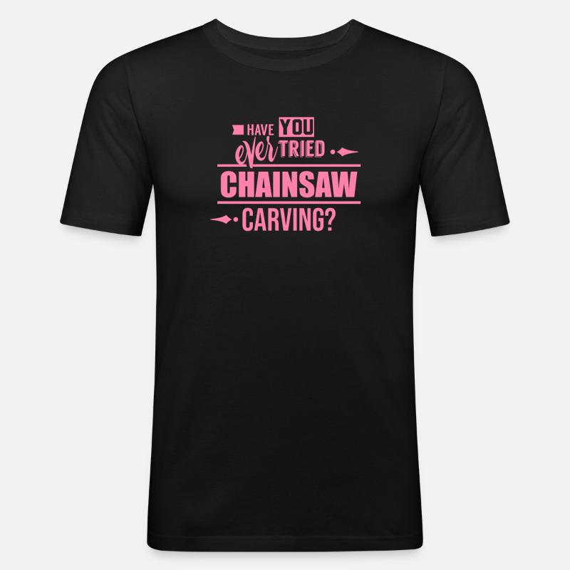 Kettensäge schnitzen - Männer Slim Fit T-Shirt - Schwarz