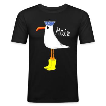 Moin Möwe Küste - Männer Slim Fit T-Shirt - Schwarz - Vorne - Nik (191cm)
