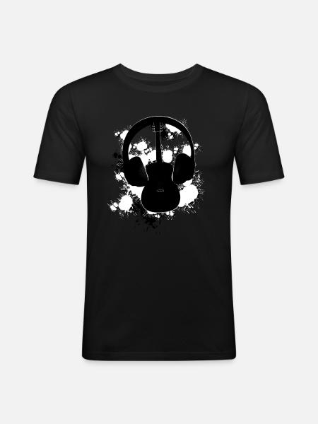 Headphones Guitar - Men's Slim Fit T-Shirt - black