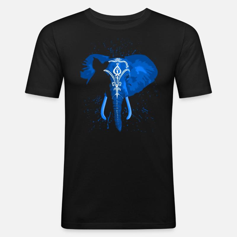 Blauer indischer Elefant - Männer Slim Fit T-Shirt - Schwarz