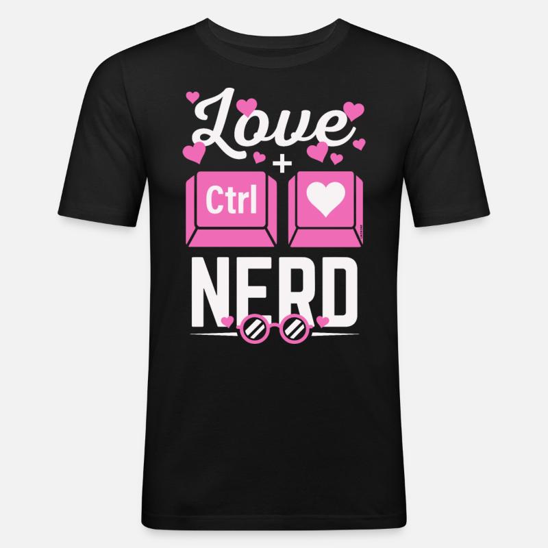 Liebe Nerd CTRL - Herz - Männer Slim Fit T-Shirt - Schwarz