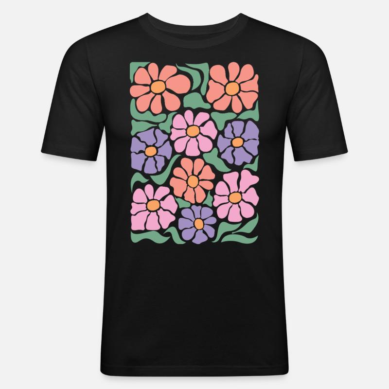 Boho Flora Blumen - Männer Slim Fit T-Shirt - Schwarz