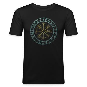 Vegvisir Kompass Rune Wikinger - Männer Slim Fit T-Shirt - Schwarz - Vorne - Nik (191cm)
