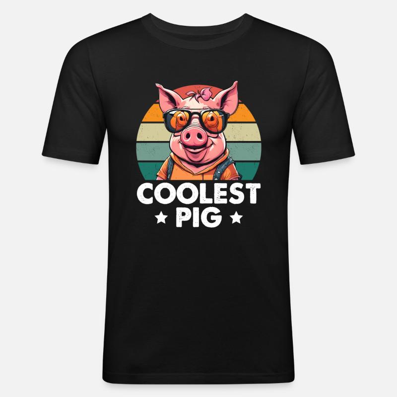 Coolest Pig - Männer Slim Fit T-Shirt - Schwarz