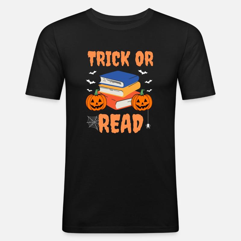 Trick Or Read - Männer Slim Fit T-Shirt - Schwarz