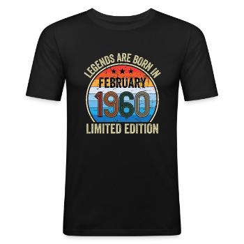 Legends Are Born In February 1960 Limited Edition - Männer Slim Fit T-Shirt - Schwarz - Vorne - Nik (191cm)
