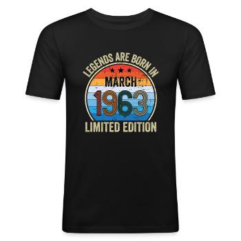 Legends Are Born In March 1963 Limited Edition - Männer Slim Fit T-Shirt - Schwarz - Vorne - Nik (191cm)
