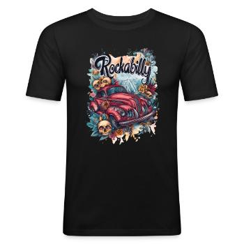 Rockabilly Vintage Hot Rod skalle - Slim Fit T-shirt herr - svart - Fram - Nik (191cm)