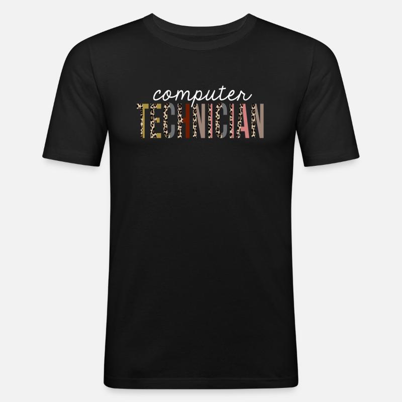 Computertechniker-Leopard-Druck-lustiges Geschenk - Männer Slim Fit T-Shirt - Schwarz