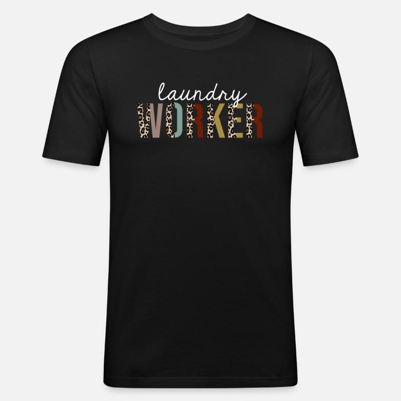 Laundry Worker Leopard Print Funny Gift - Men's Slim Fit T-Shirt - black