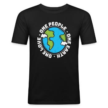 Ein Volk Eine Erde Eine Liebe Erde Liebe Zitate - Männer Slim Fit T-Shirt - Schwarz - Vorne - Nik (191cm)