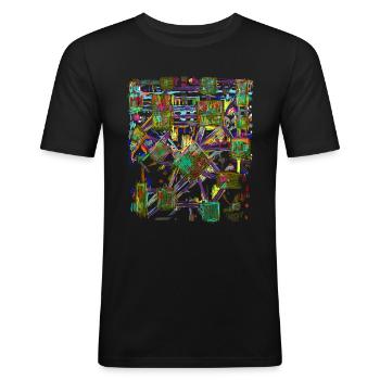 Architectuur Patroon - Mannen slim fit T-shirt - zwart - Voor - Nik (191cm)