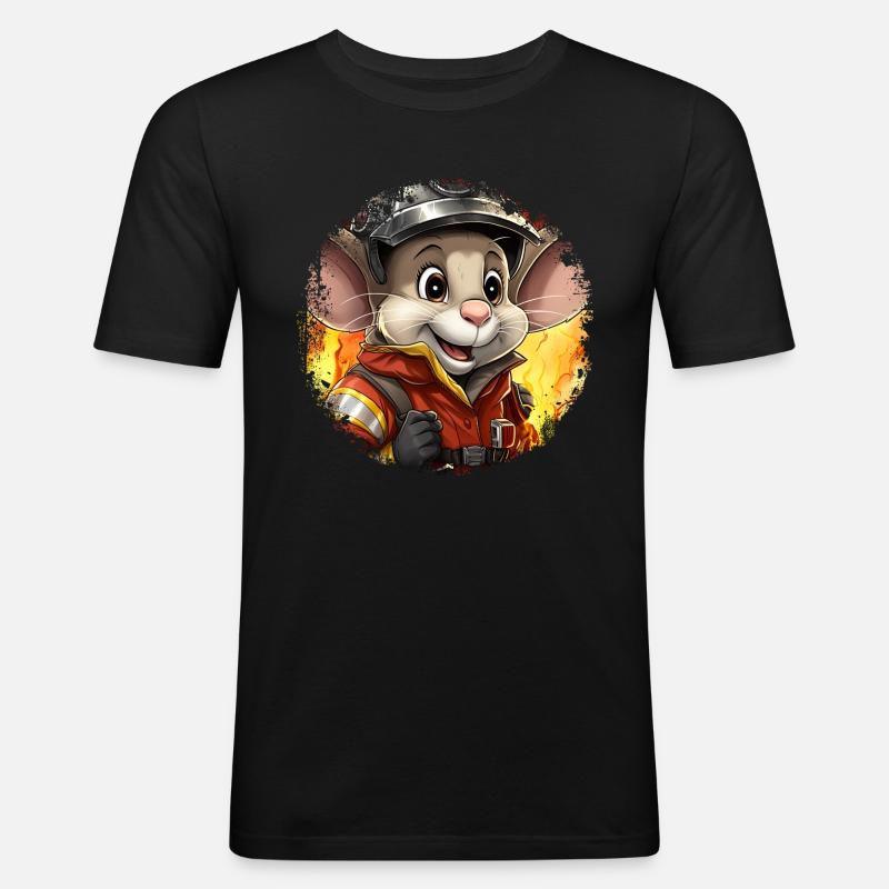 Feuerwehrmann Maus - Männer Slim Fit T-Shirt - Schwarz