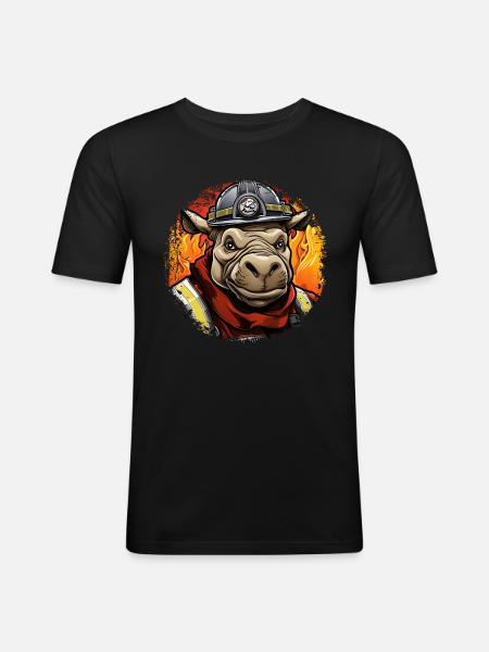 Nilpferde Feuerwehr - Männer Slim Fit T-Shirt - Schwarz