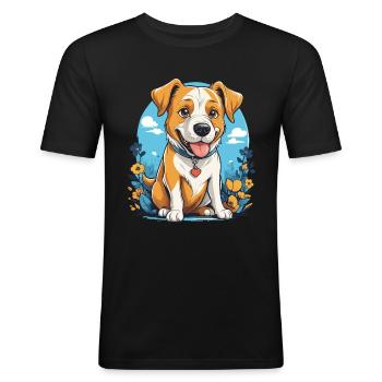 Chien mignon - T-shirt près du corps Homme - noir - Devant - Nik (191cm)