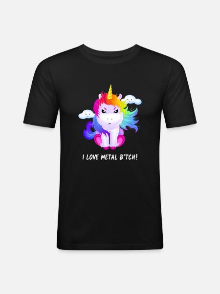 Unicorn i Love Metal Heavy Metal Metaller Gift - Men's Slim Fit T-Shirt - black