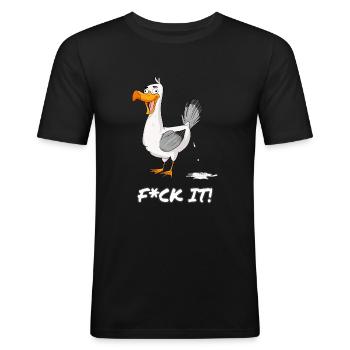 Fuck it Möwe Scheiß drauf Möwenscheiße Vogelkacke - Männer Slim Fit T-Shirt - Schwarz - Vorne - Nik (191cm)