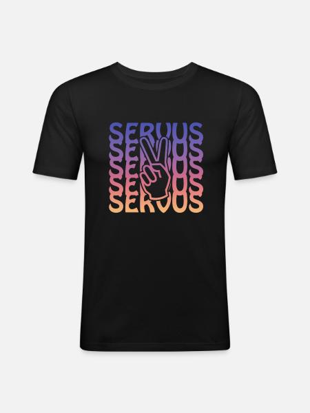 servus peace - Männer Slim Fit T-Shirt - Schwarz