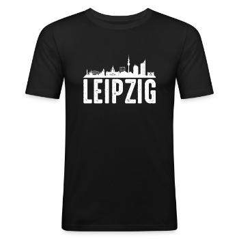 Leipzig - Männer Slim Fit T-Shirt - Schwarz - Vorne - Nik (191cm)