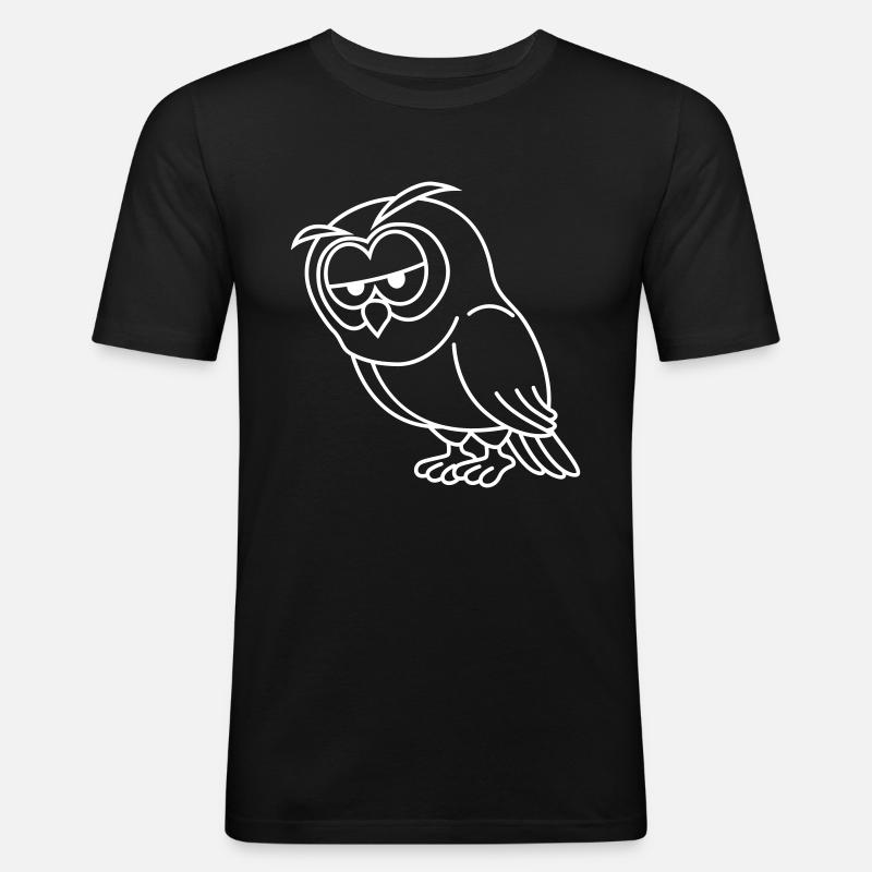 Eule Comic - Männer Slim Fit T-Shirt - Schwarz
