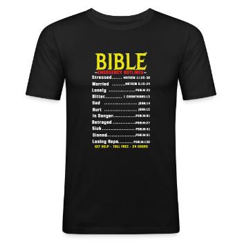 Bible Emergency Hotline Number Jesus Christian - Männer Slim Fit T-Shirt - Schwarz - Vorne - Nik (191cm)