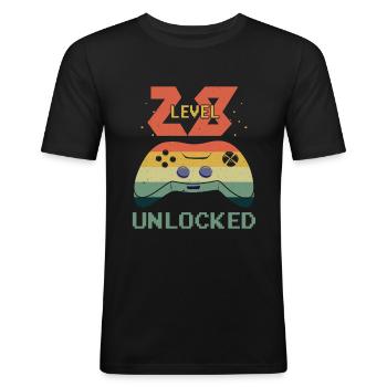 Vintage Video Game Lover Age 28 Level Unlocked - Men's Slim Fit T-Shirt - black - Front - Nik (191cm)
