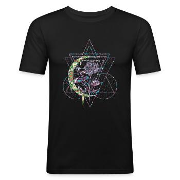 Occult Vintage Rose Moon Geometry Gothic Halloween - Männer Slim Fit T-Shirt - Schwarz - Vorne - Nik (191cm)