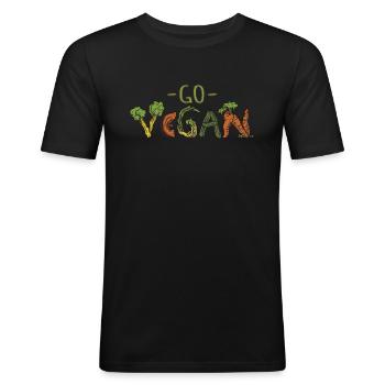 Word Veget Végétarien Go Vegan - T-shirt près du corps Homme - noir - Devant - Nik (191cm)