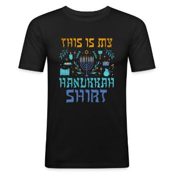 Juif de Noël juif Ce modèle de Hanoukka - T-shirt près du corps Homme - noir - Devant - Nik (191cm)
