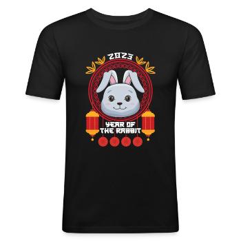 Lapin Hello 2023 Joyeux Nouvel An chinois - T-shirt près du corps Homme - noir - Devant - Nik (191cm)