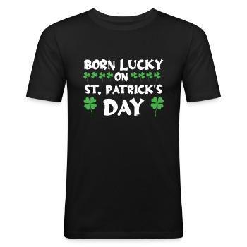 Naissance Lucky Shamrock Clover Saint Patricks - T-shirt près du corps Homme - noir - Devant - Nik (191cm)