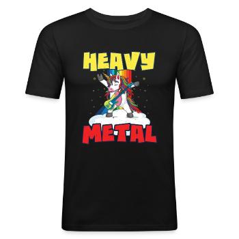 Rock Sign Guitare Licorne Arc-en-ciel Musique pour enfants - T-shirt près du corps Homme - noir - Devant - Nik (191cm)