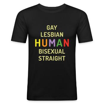 Menschlichkeit Mensch LGBTQ Regenbogen LGBT Pride Monat - Männer Slim Fit T-Shirt - Schwarz - Vorne - Nik (191cm)