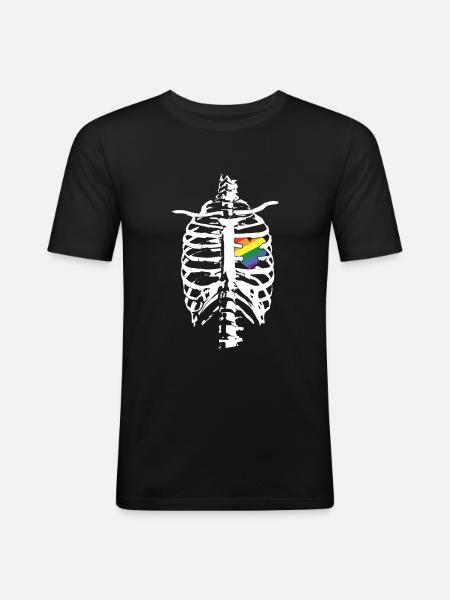 Skeleton Heart Gay LGBTQ Rainbow LGBT Pride Month - Men's Slim Fit T-Shirt - black