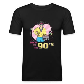 90er Jahre Musik Cool 90 Retro Party Jahr 1990 - Männer Slim Fit T-Shirt - Schwarz - Vorne - Nik (191cm)
