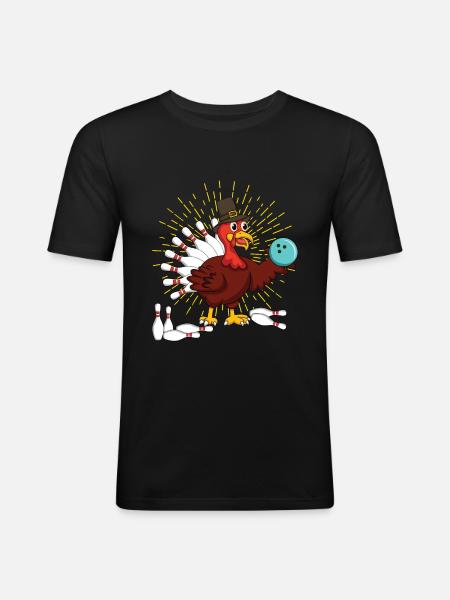 Turkey Thanksgiving Turkey Bowling - Men's Slim Fit T-Shirt - black