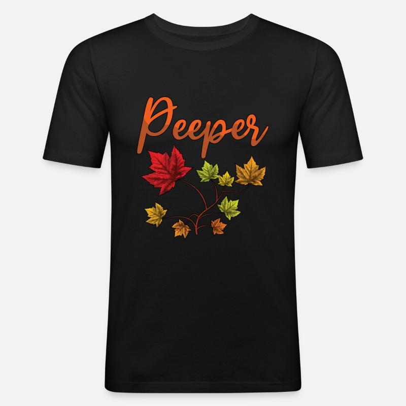 Peeper Laub Blatt Peeping - Männer Slim Fit T-Shirt - Schwarz