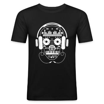 DJ Skeleton Hard Techno Dark Tekno - Männer Slim Fit T-Shirt - Schwarz - Vorne - Nik (191cm)