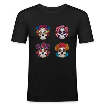 Sugarskulls Muertos Halloween Tag Des Toten - Männer Slim Fit T-Shirt - Schwarz - Vorne - Nik (191cm)