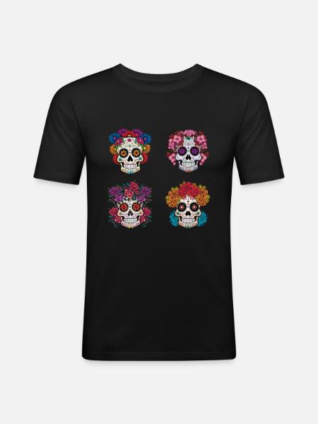 Sugarskulls Muertos Halloween Día De Los Muertos - Camiseta ajustada hombre - negro