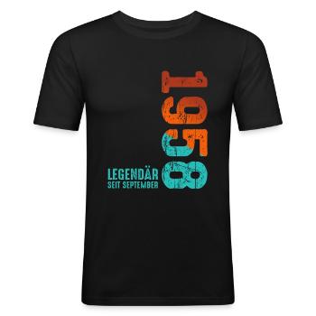 Since September 1958 Year 1958 Retro Vintage 1958 - Männer Slim Fit T-Shirt - Schwarz - Vorne - Nik (191cm)