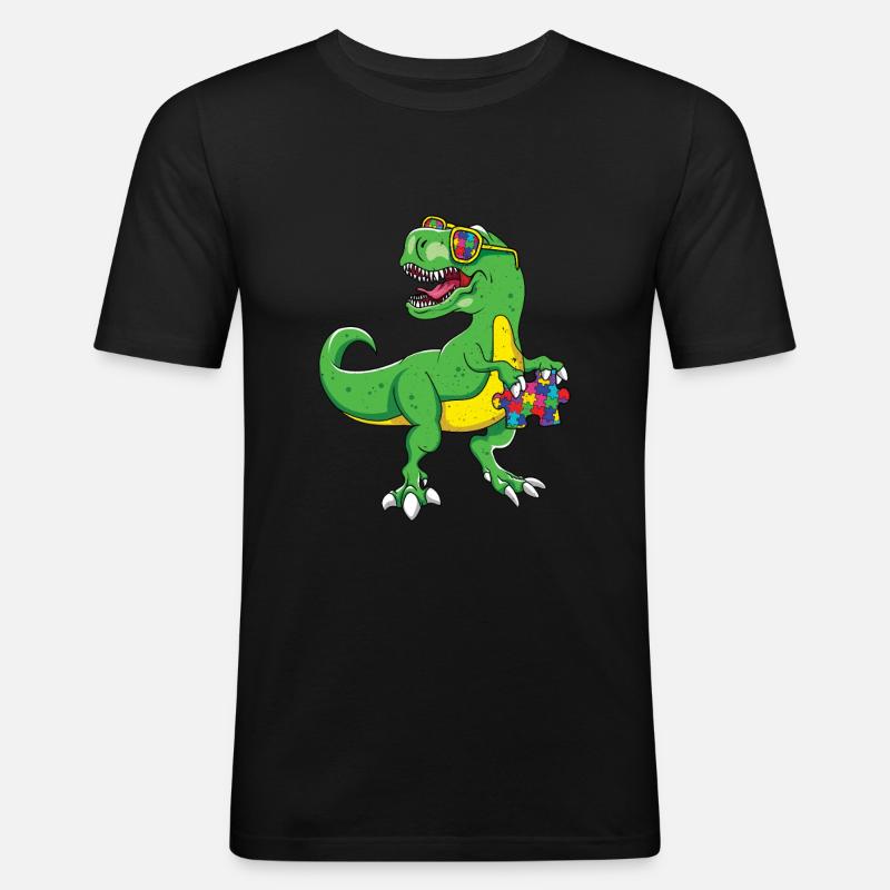 Autismus Dinosaurier Puzzle Cool - Männer Slim Fit T-Shirt - Schwarz