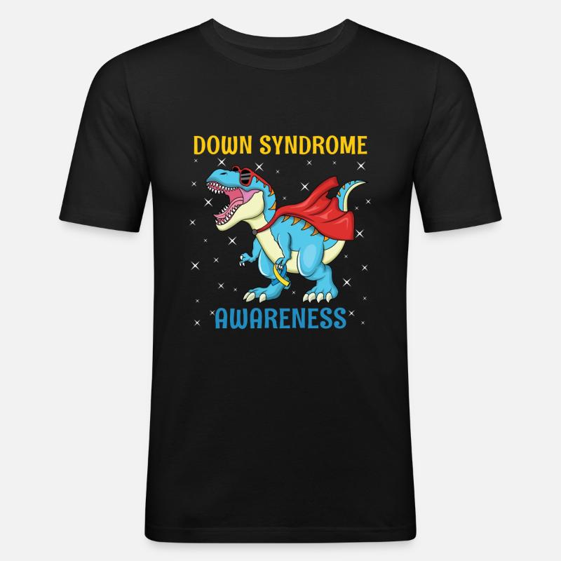 Dinosaurier Superheld Down Syndrom Bewusstsein - Männer Slim Fit T-Shirt - Schwarz