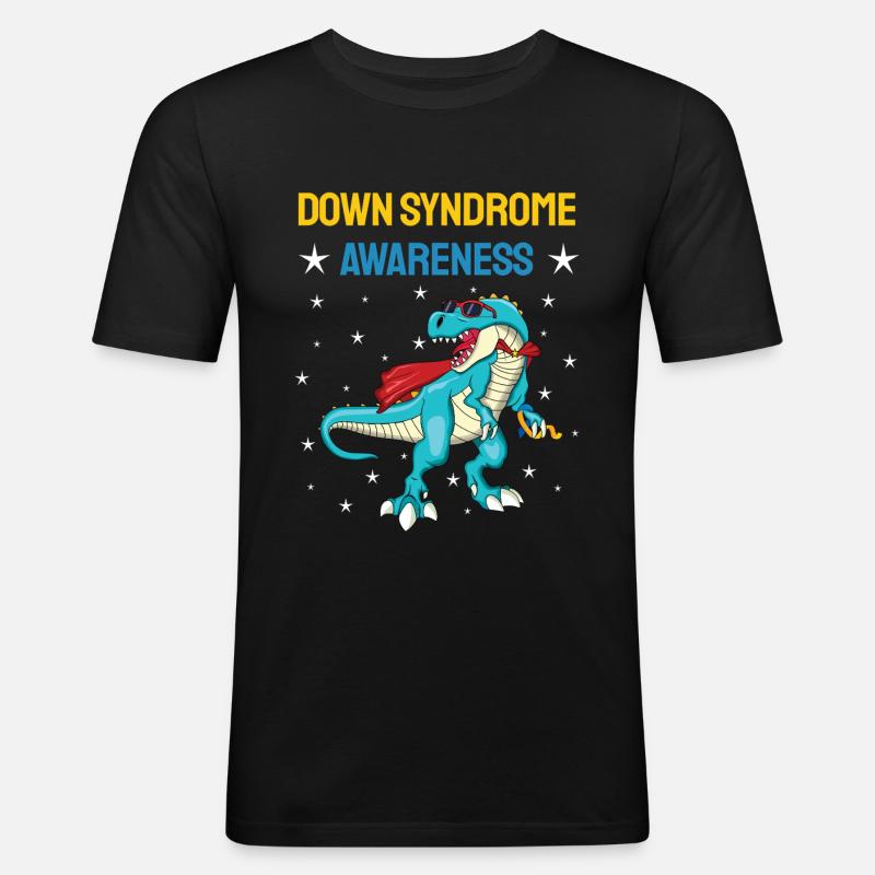 Dinosaurier Down Syndrom Bewusstsein - Männer Slim Fit T-Shirt - Schwarz