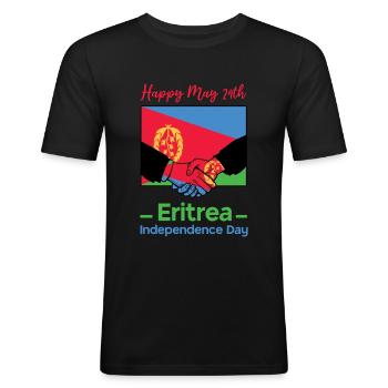 Eritrea Unabhängigkeitstag Handschlag Motiv - Männer Slim Fit T-Shirt - Schwarz - Vorne - Nik (191cm)