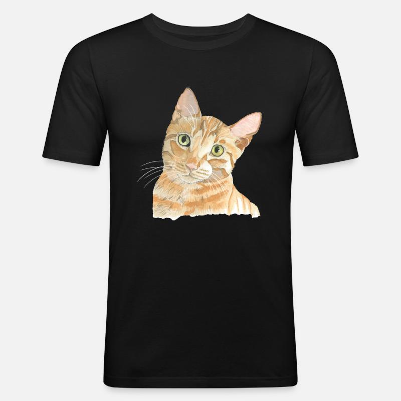 rote Katze - Männer Slim Fit T-Shirt - Schwarz