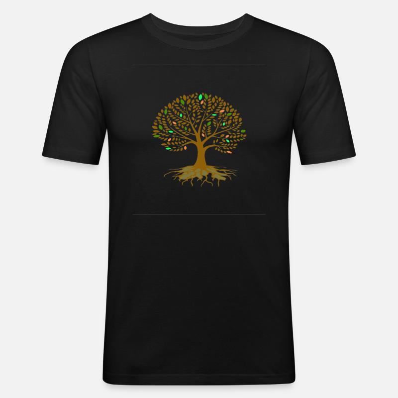 Baum Herbst bunt - Männer Slim Fit T-Shirt - Schwarz