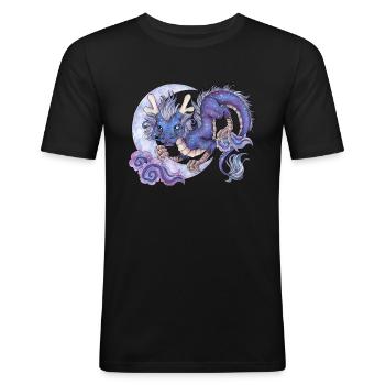 Drache Phantasie Mythologie Luft Himmel Mond Nacht - Männer Slim Fit T-Shirt - Schwarz - Vorne - Nik (191cm)