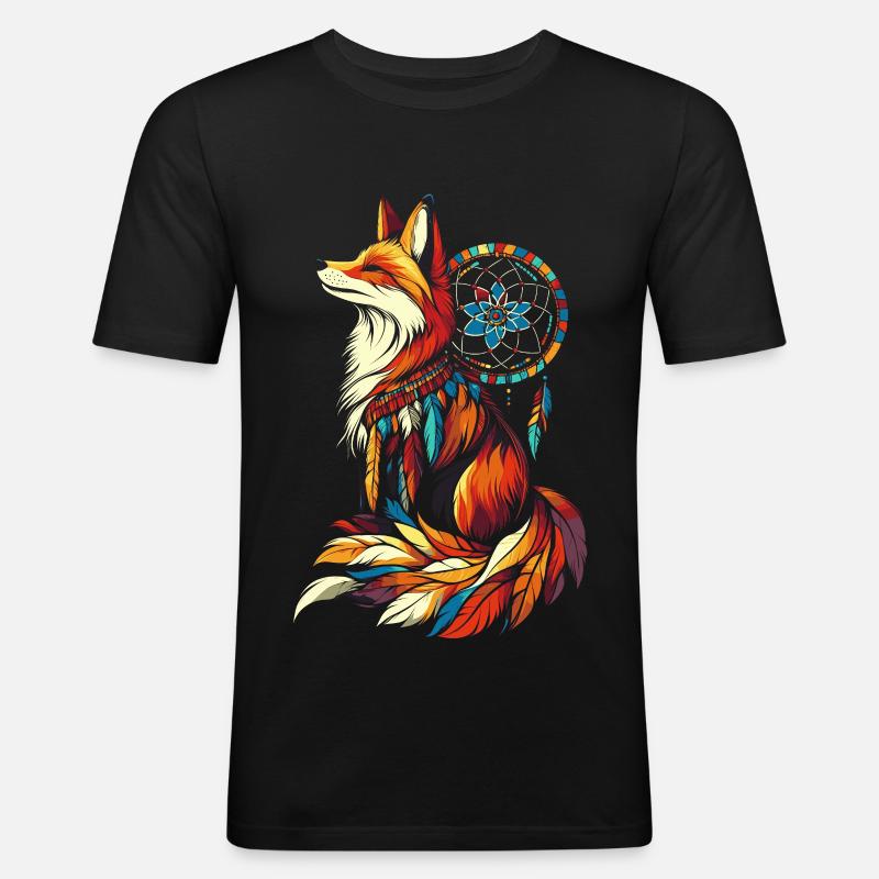 Fuchs Traumfänger - Männer Slim Fit T-Shirt - Schwarz